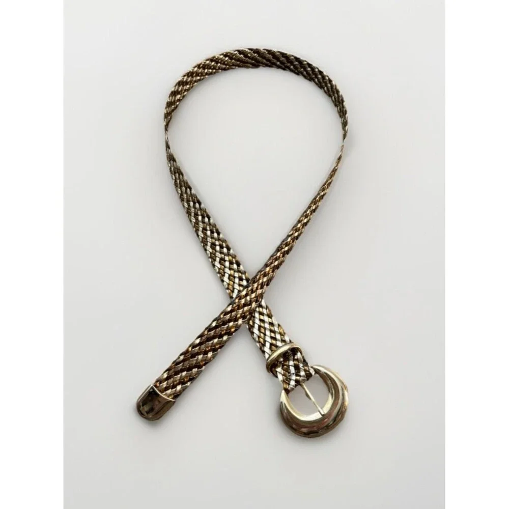 Vintage Metallic Gold Braided Woven Wide Belt M/L Cinch Statement Retro Boho